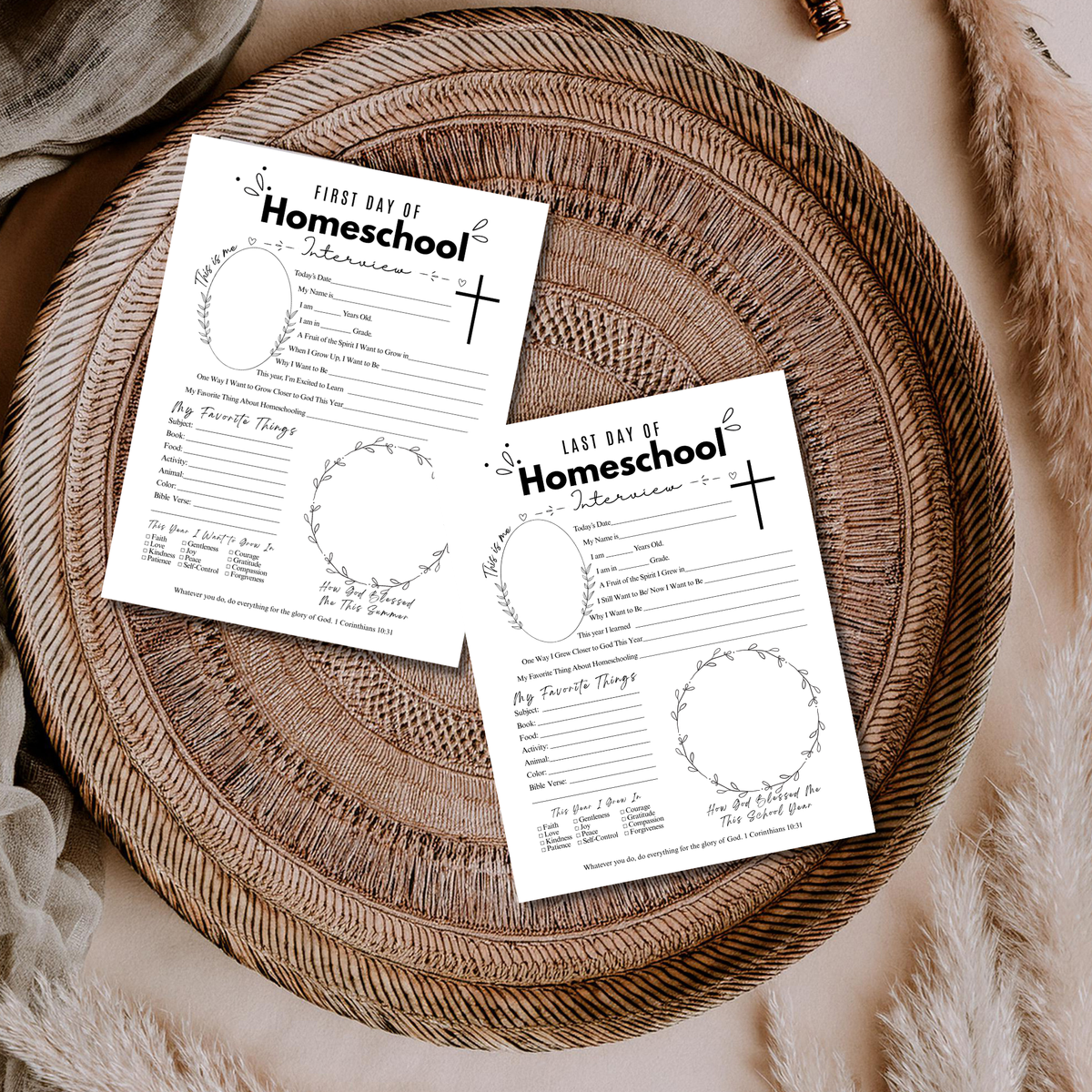 Christian First & Last Day of Homeschool Interview Printable | Faith-Based Homeschool Interview Worksheet | Bible Homeschool Keepsake | Christian School Memory