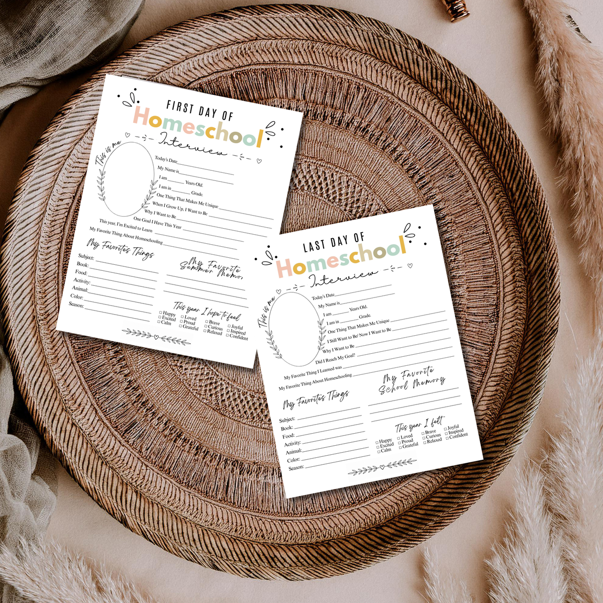 Colorful First & Last Day of Homeschool Interview Printable | Homeschool Memory Book | Back to Homeschool Keepsake | Student Reflection Worksheet
