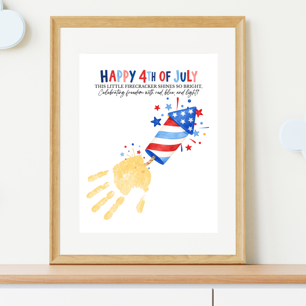 Happy 4th of July Firecracker Handprint Craft Printable | Patriotic Firecracker Handprint Art | Independence Day Keepsake Activity for Kids