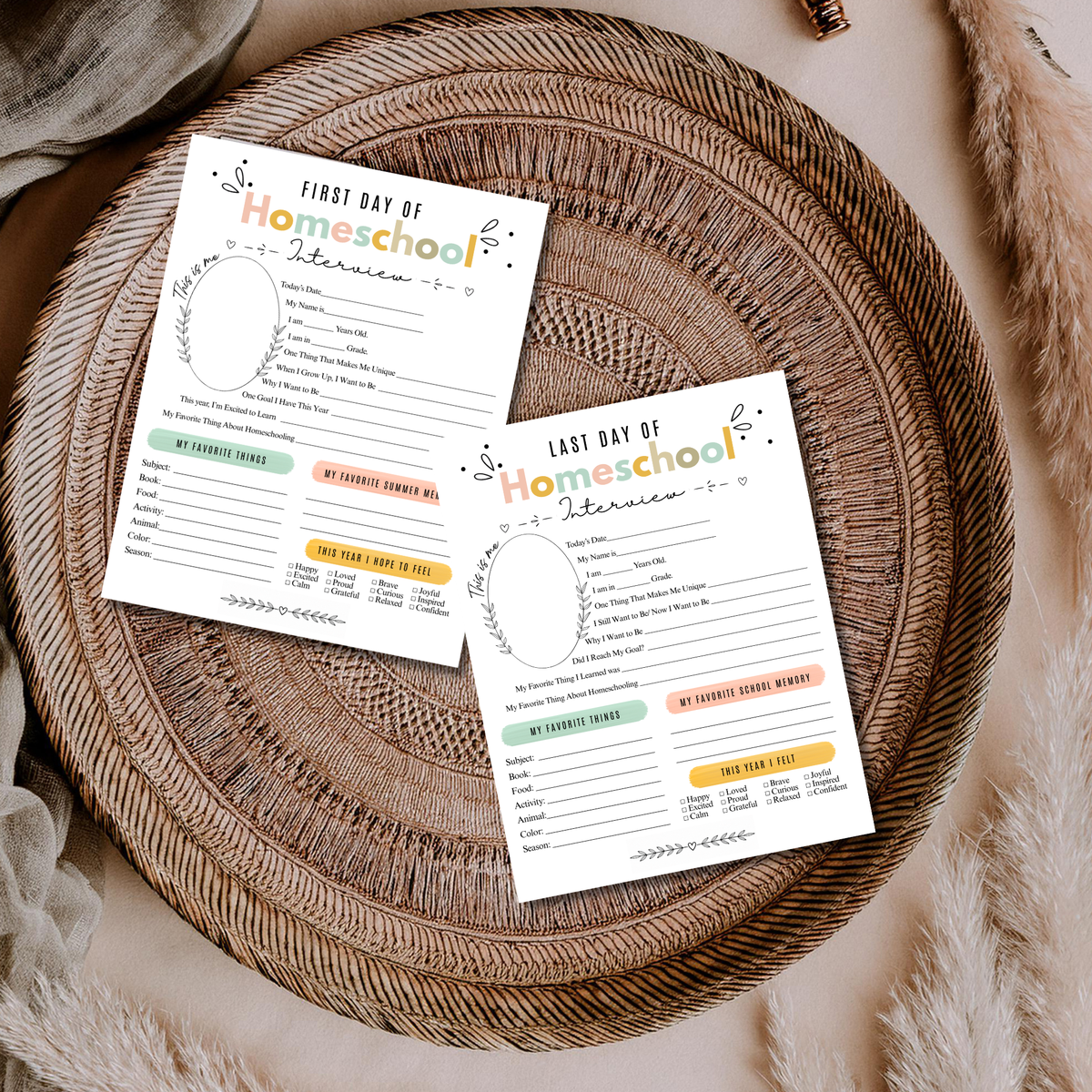First & Last Day of Homeschool Interview Printable | Colorful Homeschool Memory Book | Back to Homeschool Keepsake | Student Reflection