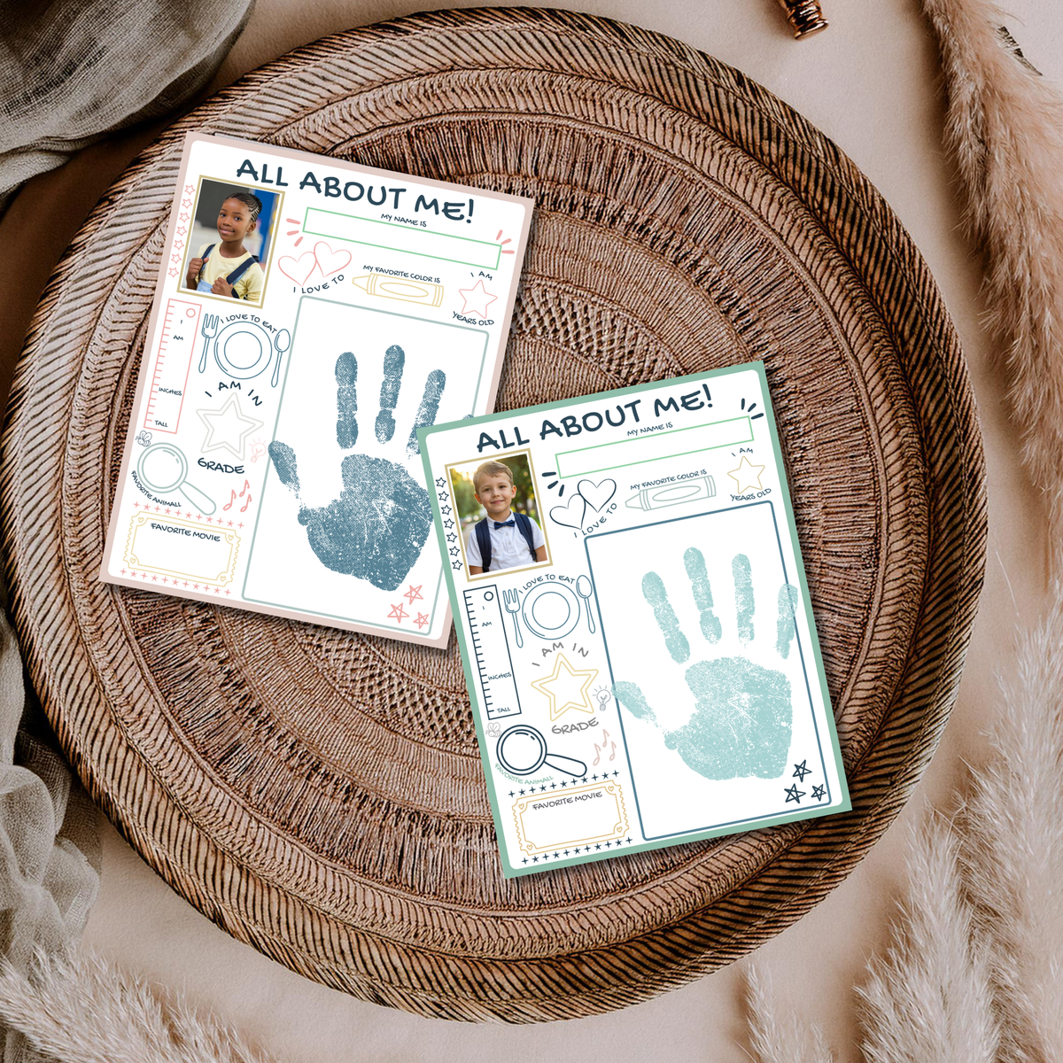 All About Me Handprint Craft Printable | Back to School Keepsake Activity | First Day of School Worksheet | Preschool Kindergarten Memory Page