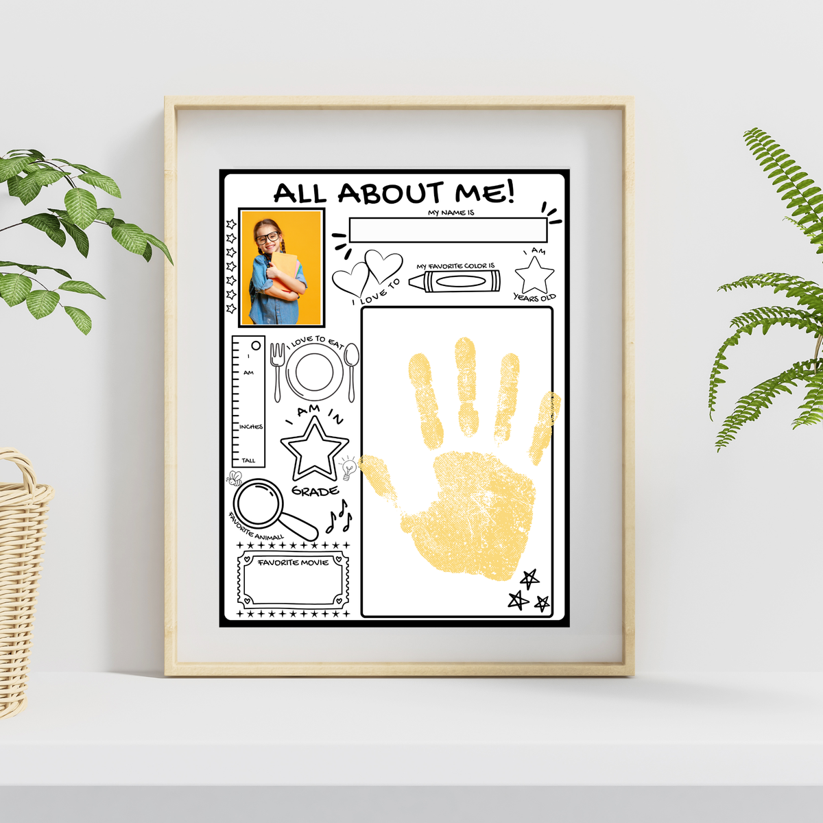 All About Me Handprint Craft Printable | Back to School Keepsake Activity | First Day of School Worksheet | Preschool Kindergarten Memory Page