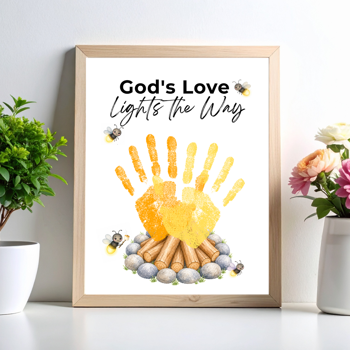 Christian Campfire Handprint Craft Printable | God's Love Lights the Way | Fall & Summer Camp Keepsake | VBS Church Craft for Kids