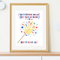 Happy Birthday, America! 250 Years of Freedom Handprint Sparkler Craft Printable | Christian 4th of July Keepsake