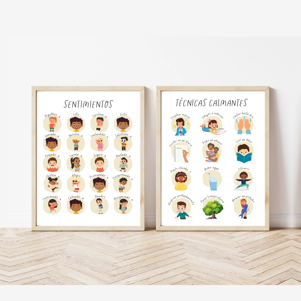 Spanish Feelings & Calming Techniques Digital Print Set of 2 | SEL Classroom Wall Art Printable | Social Emotional Learning Calm Down Corner | Instant Download Bundle