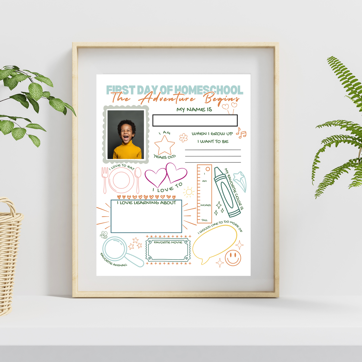 First Day of Homeschool Interview Printable | All About Me Homeschool Worksheet | Back to Homeschool Activity | Homeschool Keepsake Page
