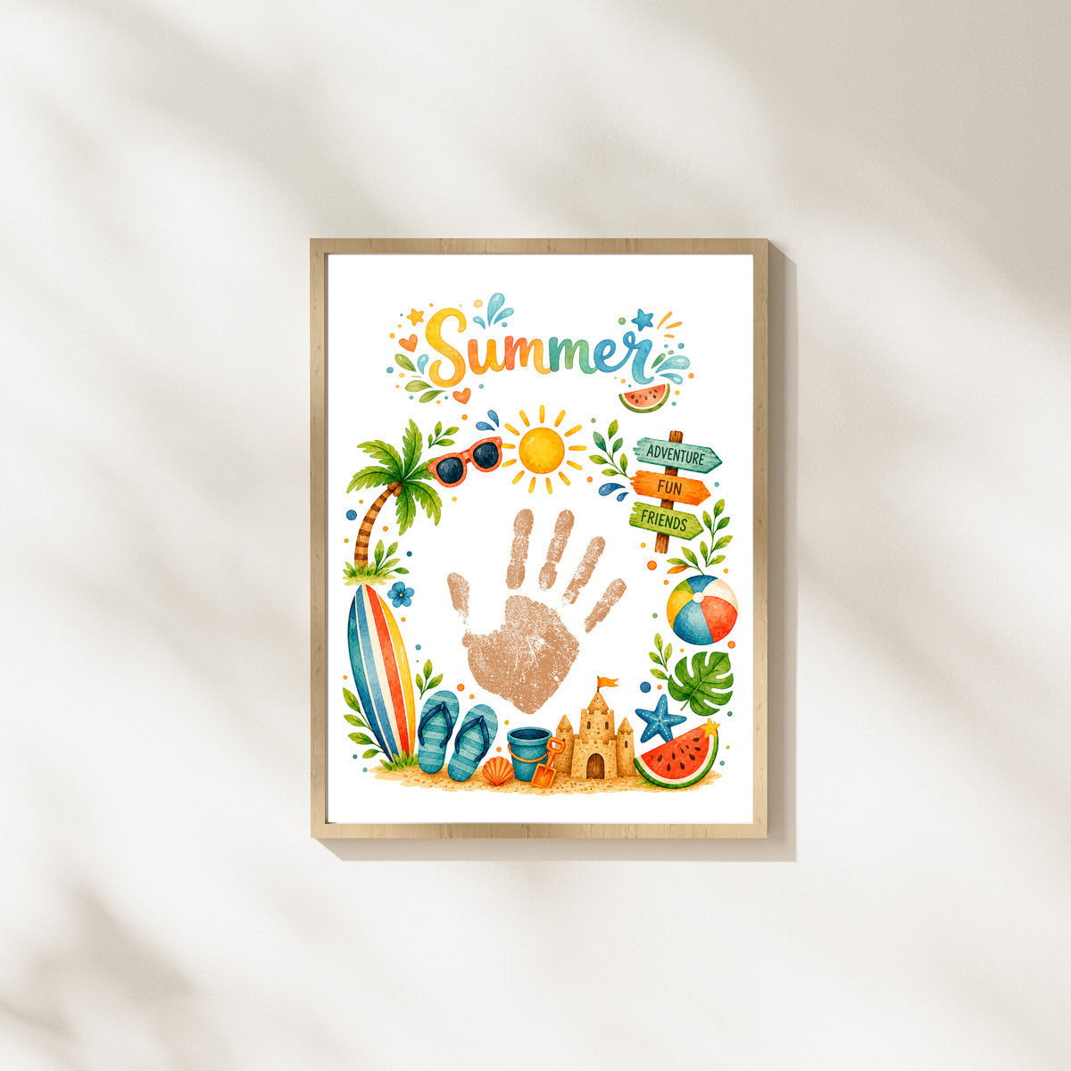 Summer Handprint Craft Printable | Summer Keepsake Activity for Kids | Preschool Kindergarten Beach Theme Craft