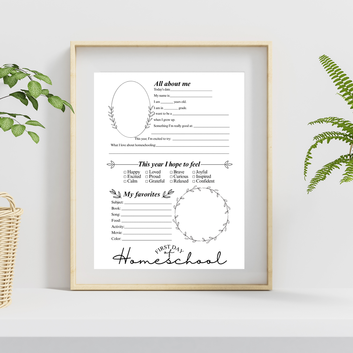 First & Last Day of Homeschool Interview Printable | Minimalist Homeschool Memory Page | All About Me Worksheet | Homeschool Keepsake Activity