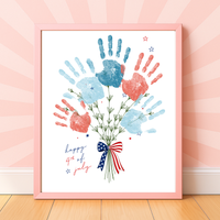 Patriotic Handprint Bouquet Craft Printable | 4th of July Handprint Flowers | Happy Independence Day Keepsake | America 250 Kids Activity