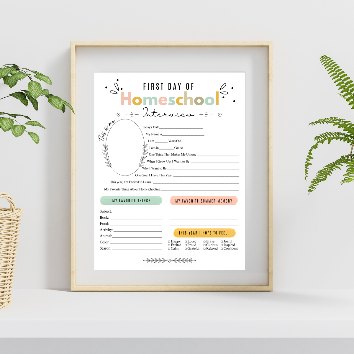 First & Last Day of Homeschool Interview Printable | Colorful Homeschool Memory Book | Back to Homeschool Keepsake | Student Reflection