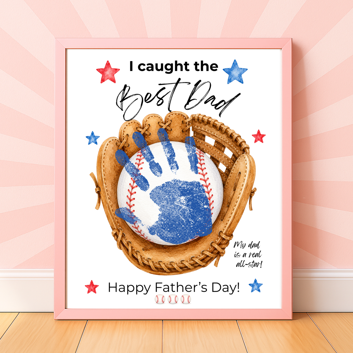 Baseball Father's Day Handprint Craft Printable | I Caught the Best Dad | Baseball Keepsake Gift from Kids | Sports Handprint Art for Dad
