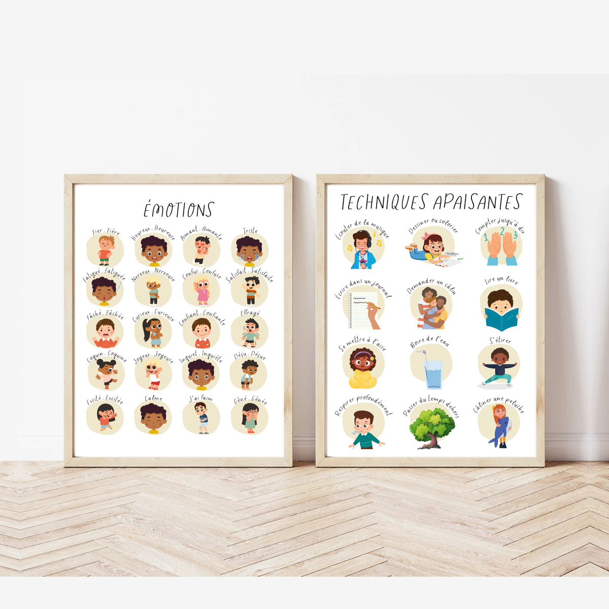 French Feelings & Calming Techniques Digital Print Set of 2 | SEL Classroom Wall Art Printable | Social Emotional Learning Calm Down Corner | Instant Download Bundle