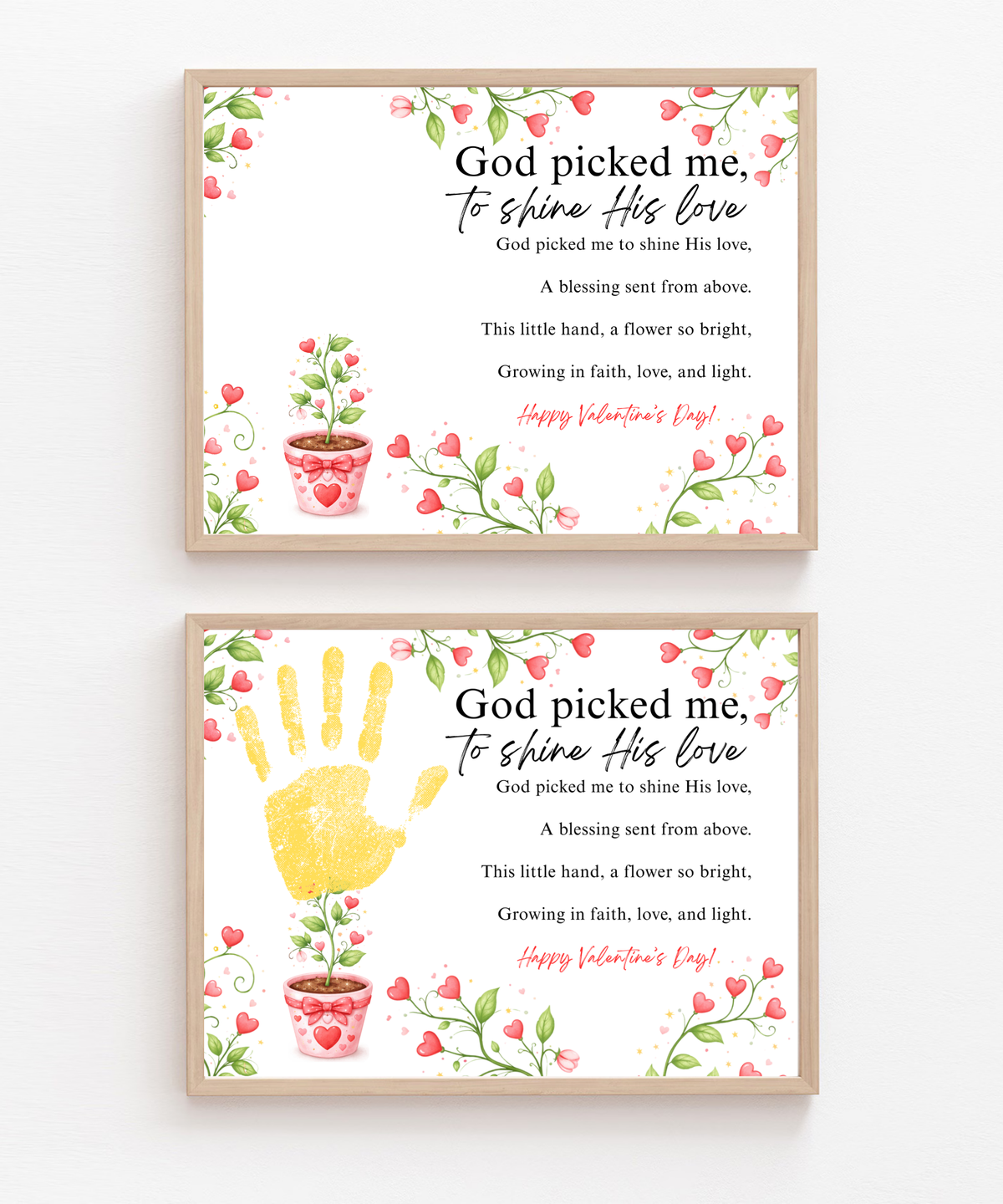 Valentine’s Day Handprint Craft Printable for Kids | Faith-Inspired Keepsake | God Picked Me to Shine His Love