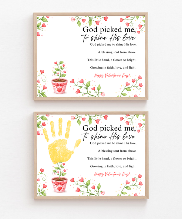 Valentine’s Day Handprint Craft Printable for Kids | Faith-Inspired Keepsake | God Picked Me to Shine His Love