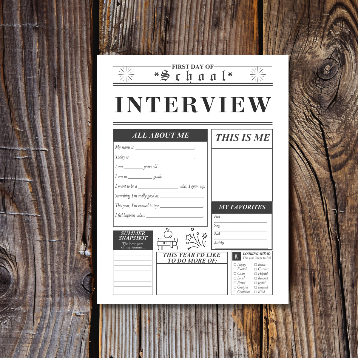 First Day of School Interview Printable | Back to School All About Me Worksheet | Student Memory Keepsake | Homeschool Classroom Activity
