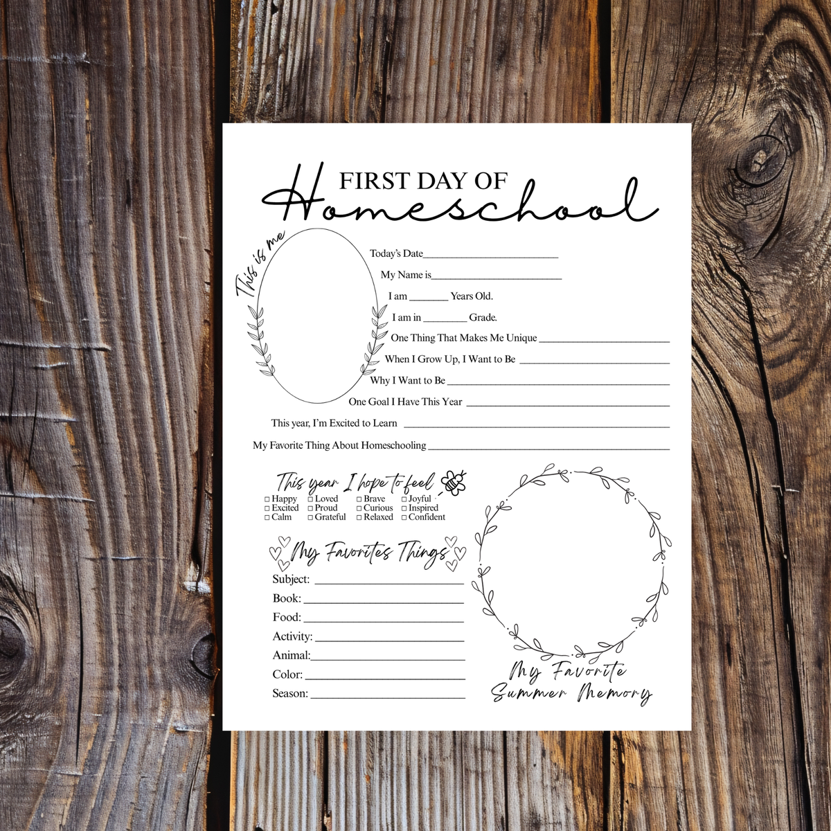 Minimalist First & Last Day of Homeschool Printable | Homeschool Interview Worksheet | Homeschool Memory Book | School Year Keepsake