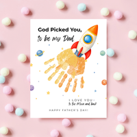 Christian Father's Day Rocket Handprint Craft Printable | God Picked You to Be My Dad | Space Keepsake Gift from Kids | Dad Handprint Art