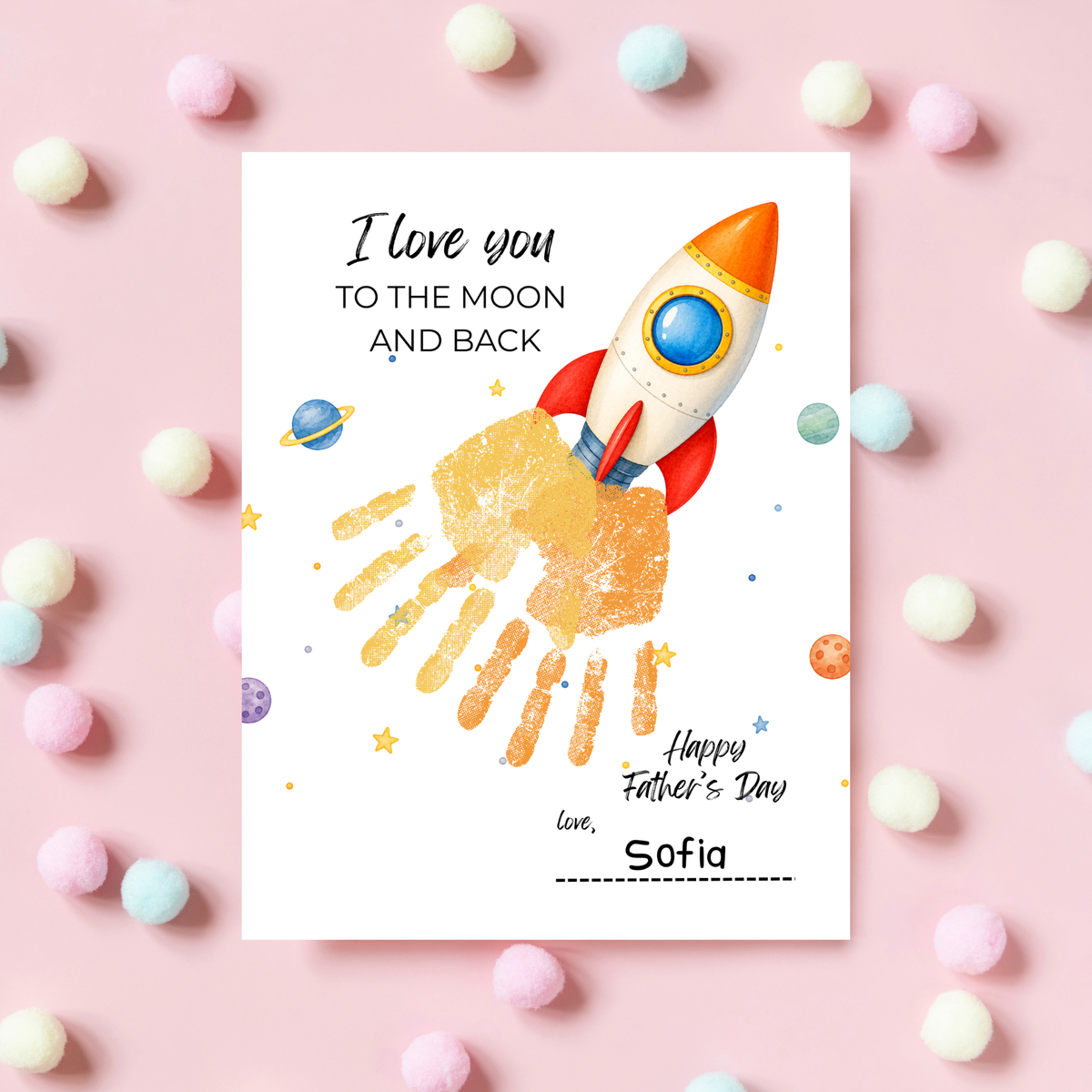 Father's Day Rocket Handprint Craft Printable | I Love You to the Moon and Back | Space Keepsake Gift for Dad | Father's Day Handprint Art