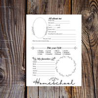 First & Last Day of Homeschool Interview Printable | Minimalist Homeschool Memory Page | All About Me Worksheet | Homeschool Keepsake Activity