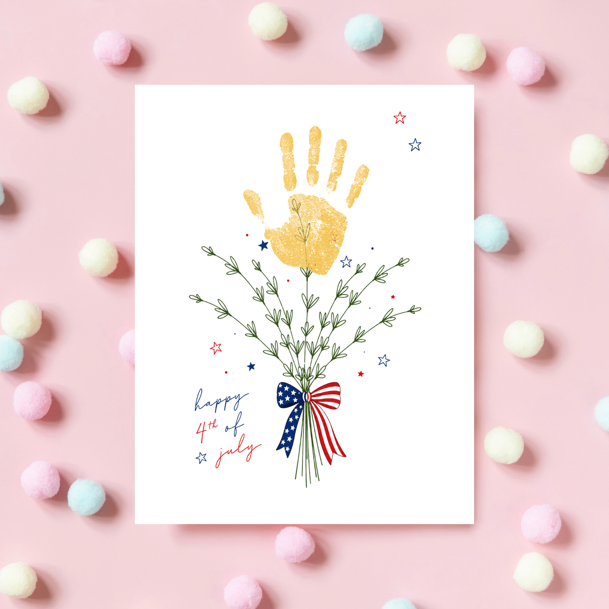 Patriotic Handprint Bouquet Craft Printable | 4th of July Handprint Flowers | Happy Independence Day Keepsake | America 250 Kids Activity