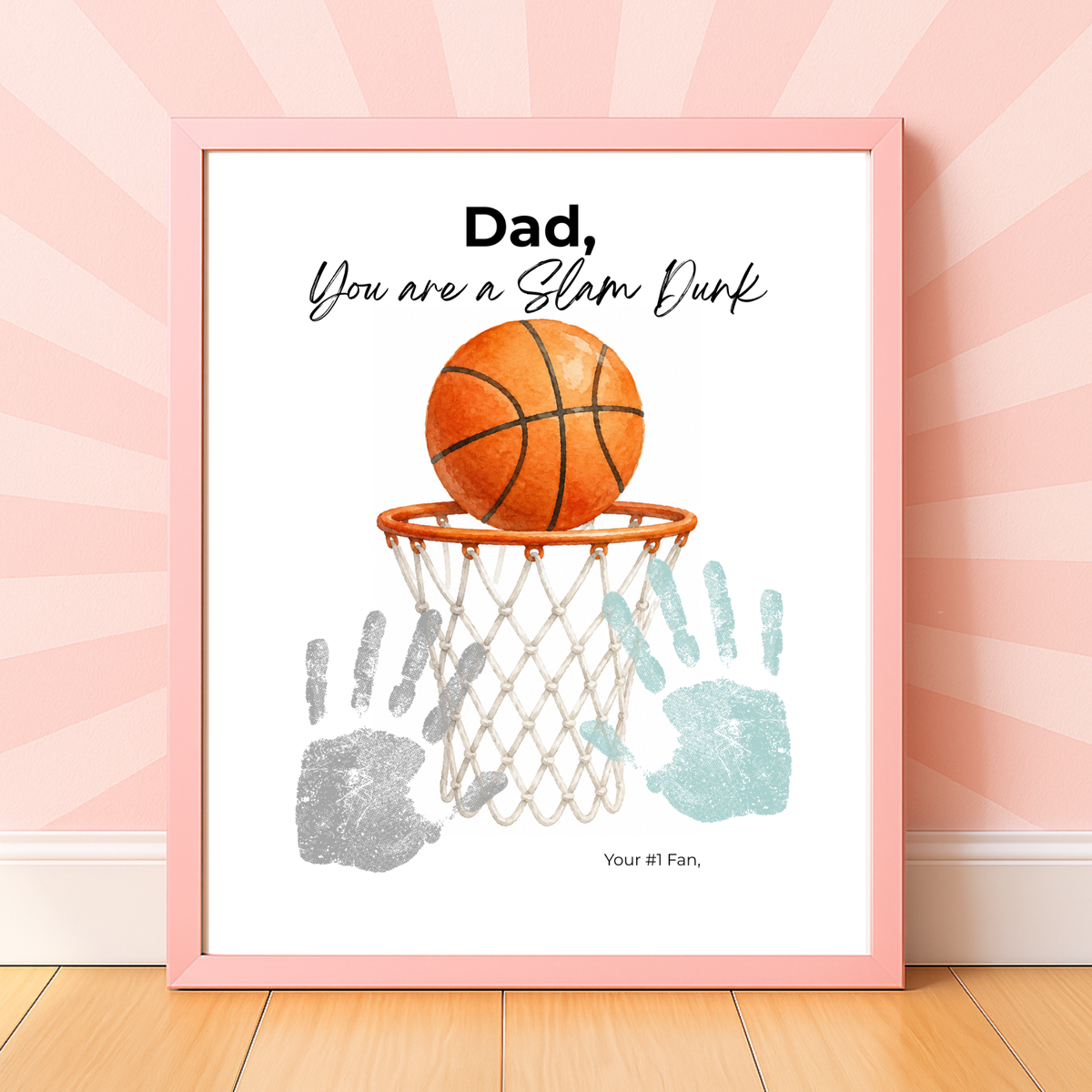 Basketball Father's Day Handprint Craft Printable | Dad You Are a Slam Dunk | Sports Keepsake Gift from Kids | Basketball Handprint Art