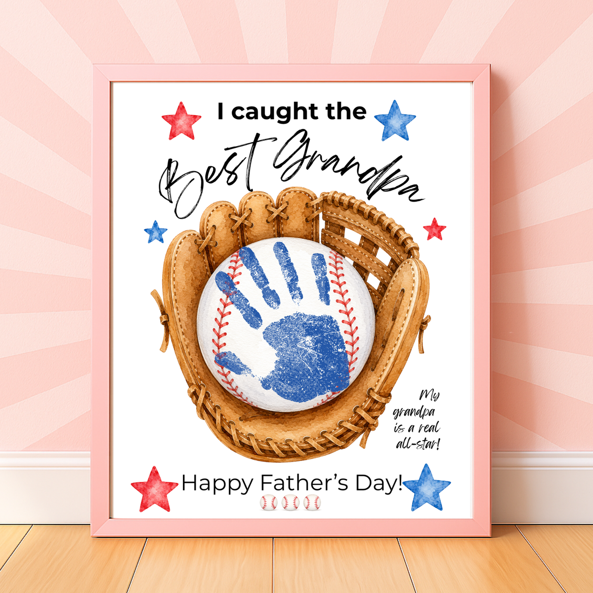 Grandpa Father's Day Baseball Handprint Craft Printable | I Caught the Best Grandpa | Baseball Keepsake Gift from Kids | Grandfather Handprint Art