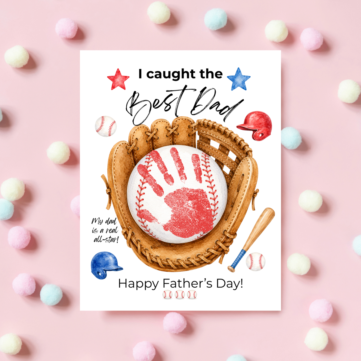 Baseball Father's Day Handprint Craft Printable | I Caught the Best Dad | Baseball Keepsake Gift from Kids | Sports Handprint Art for Dad