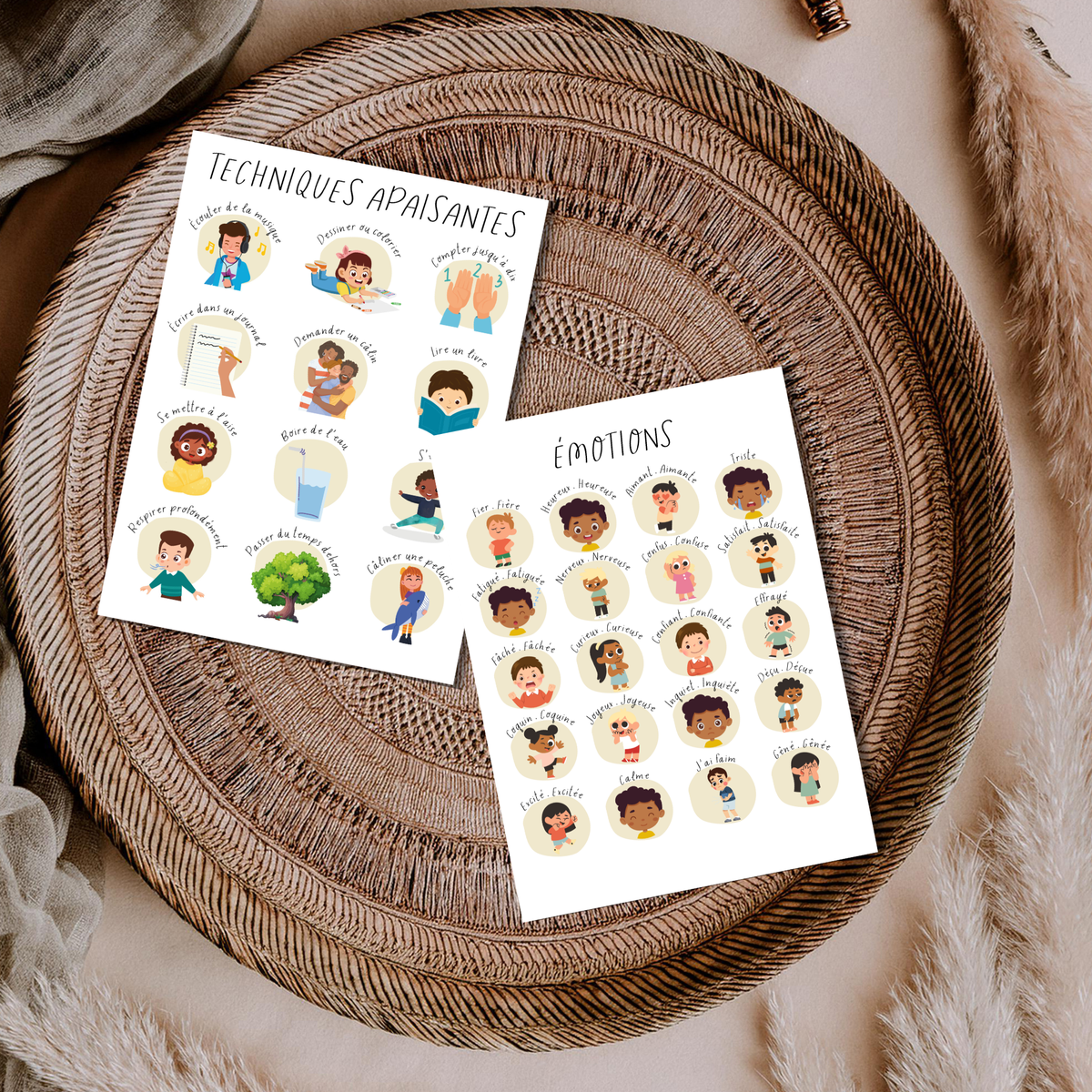 French Feelings & Calming Techniques Digital Print Set of 2 | SEL Classroom Wall Art Printable | Social Emotional Learning Calm Down Corner | Instant Download Bundle