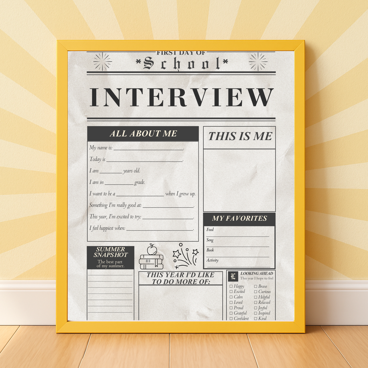 First Day of School Interview Printable | Back to School All About Me Worksheet | Student Memory Keepsake | Homeschool Classroom Activity