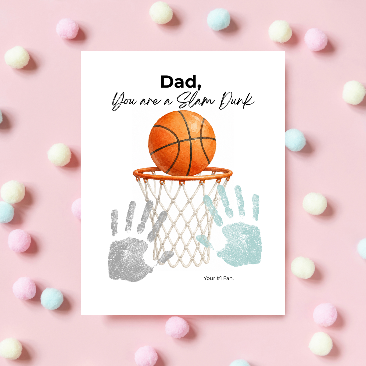 Basketball Father's Day Handprint Craft Printable | Dad You Are a Slam Dunk | Sports Keepsake Gift from Kids | Basketball Handprint Art