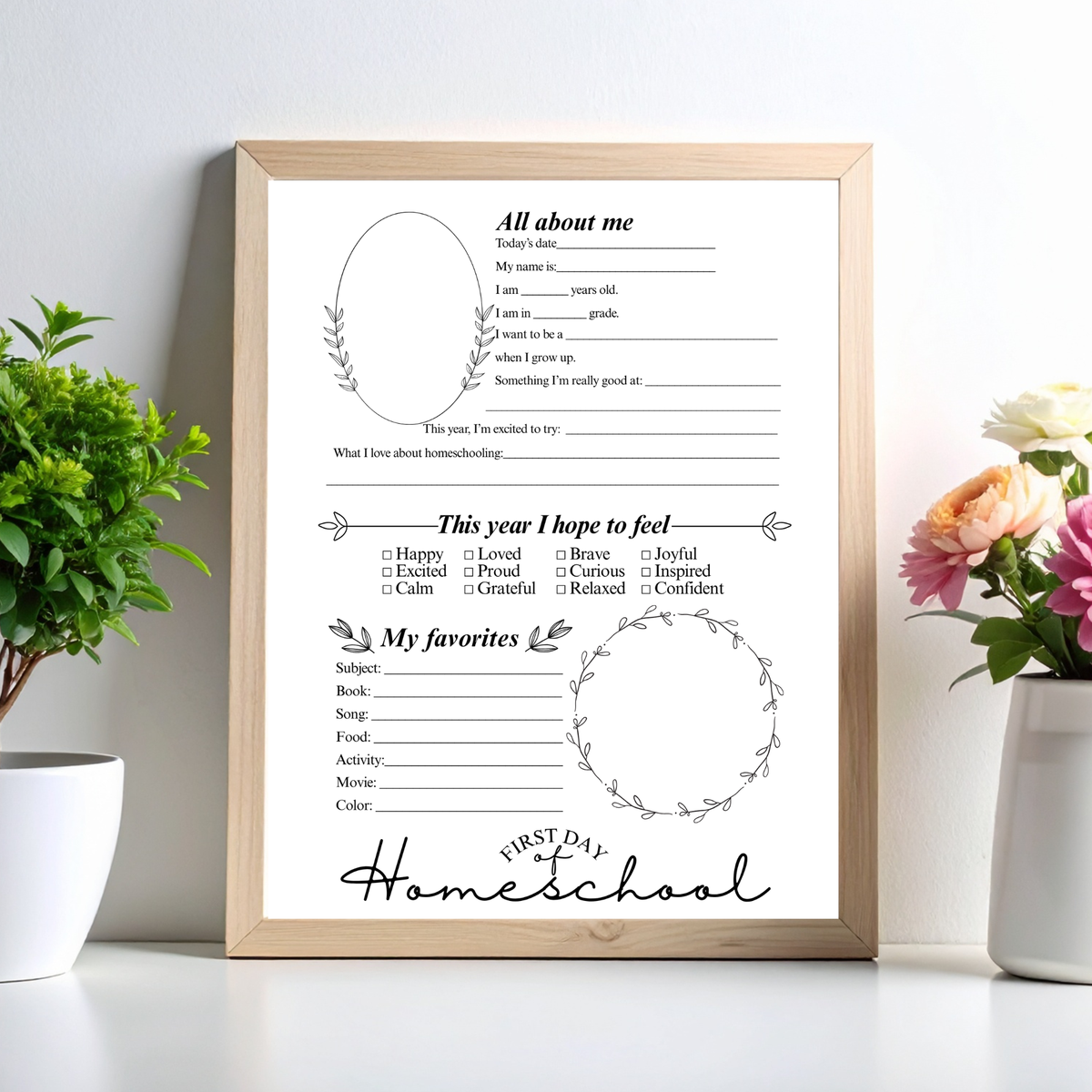 First & Last Day of Homeschool Interview Printable | Minimalist Homeschool Memory Page | All About Me Worksheet | Homeschool Keepsake Activity