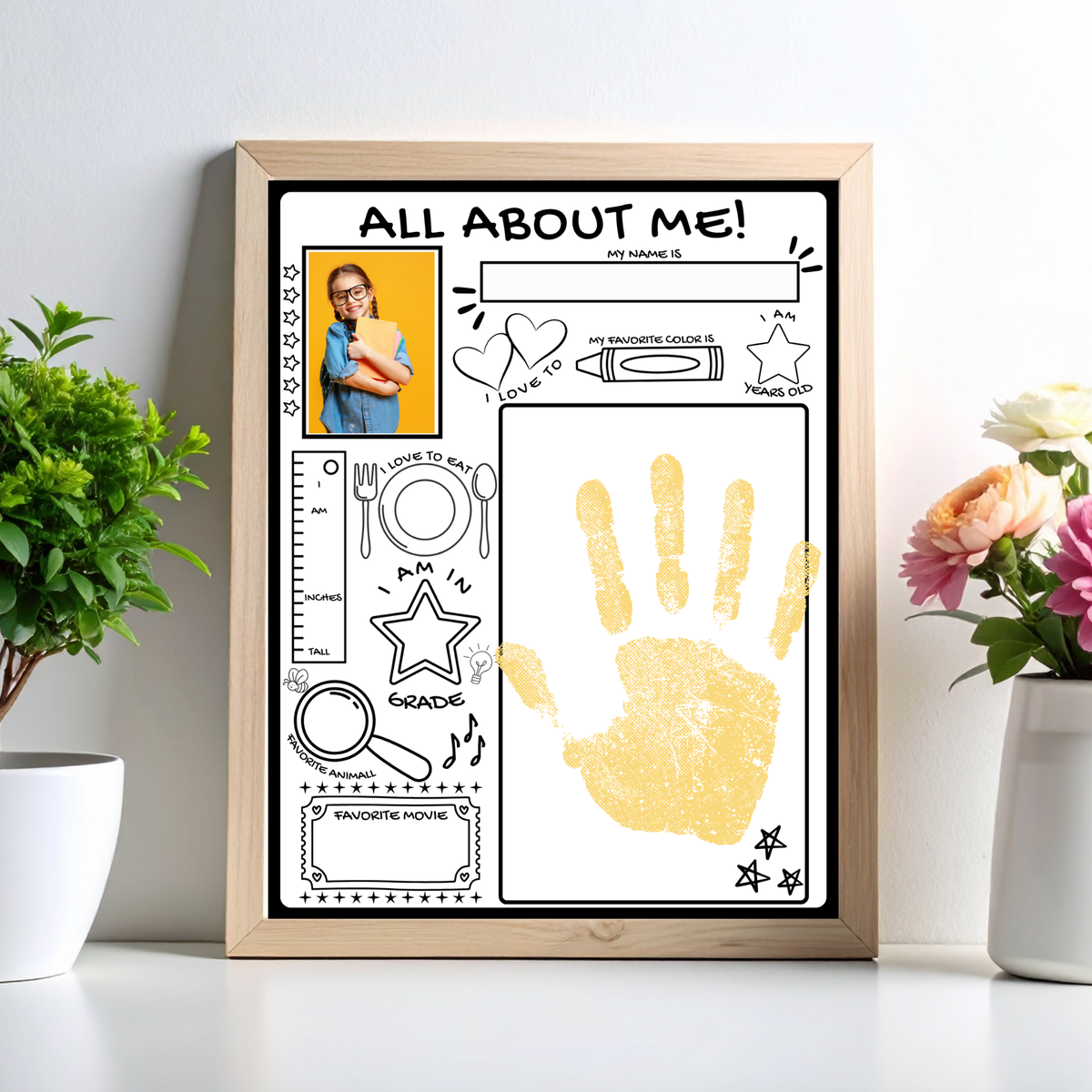 All About Me Handprint Craft Printable | Back to School Keepsake Activity | First Day of School Worksheet | Preschool Kindergarten Memory Page