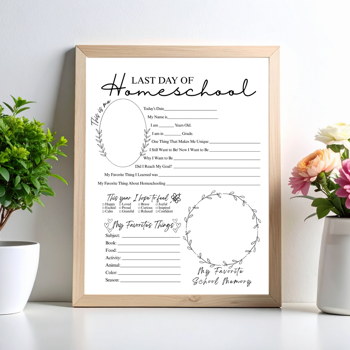 Minimalist First & Last Day of Homeschool Printable | Homeschool Interview Worksheet | Homeschool Memory Book | School Year Keepsake