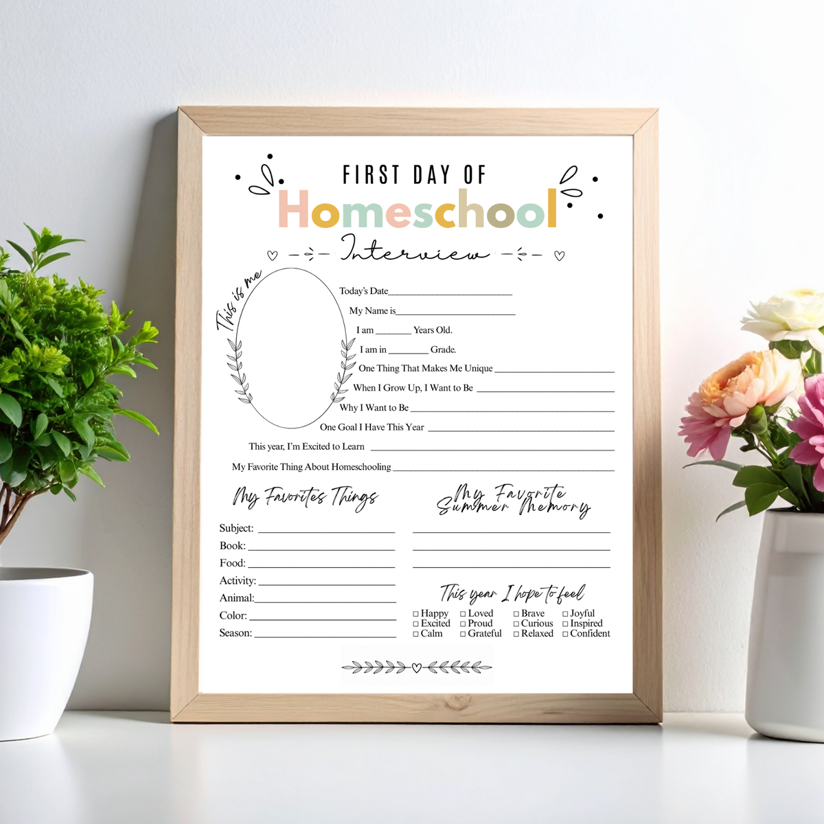 Colorful First & Last Day of Homeschool Interview Printable | Homeschool Memory Book | Back to Homeschool Keepsake | Student Reflection Worksheet