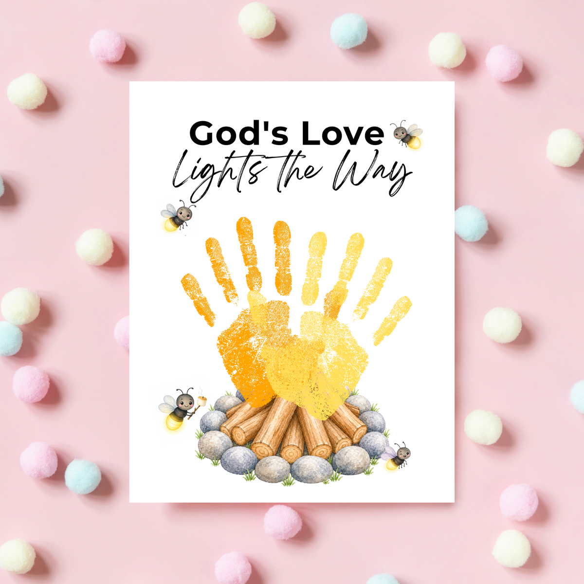 Christian Campfire Handprint Craft Printable | God's Love Lights the Way | Fall & Summer Camp Keepsake | VBS Church Craft for Kids
