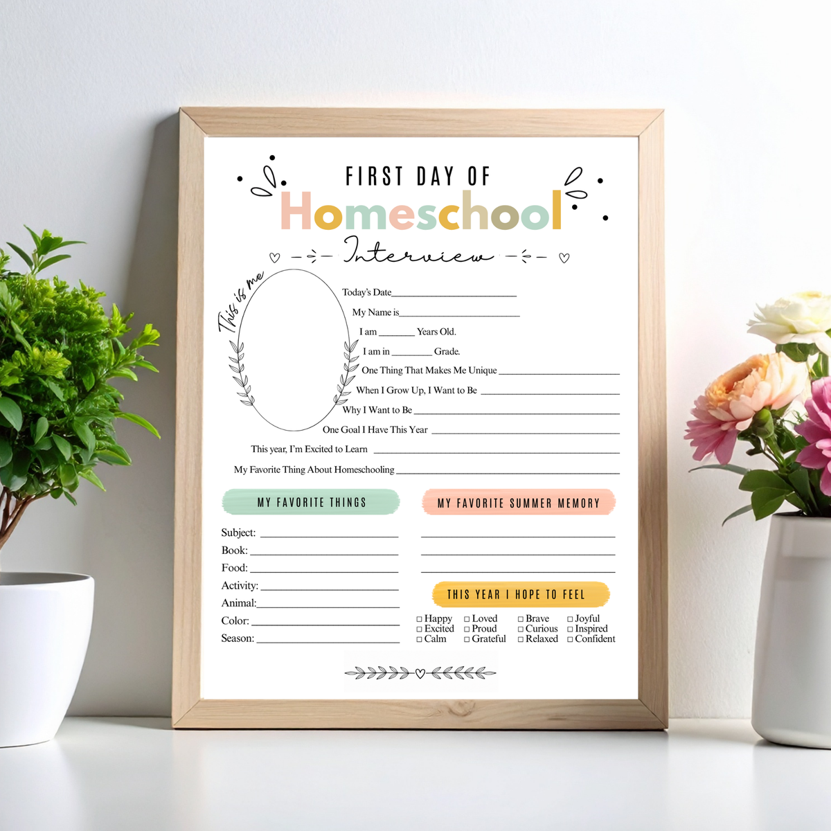 First & Last Day of Homeschool Interview Printable | Colorful Homeschool Memory Book | Back to Homeschool Keepsake | Student Reflection