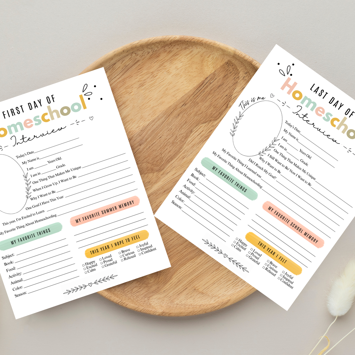 First & Last Day of Homeschool Interview Printable | Colorful Homeschool Memory Book | Back to Homeschool Keepsake | Student Reflection