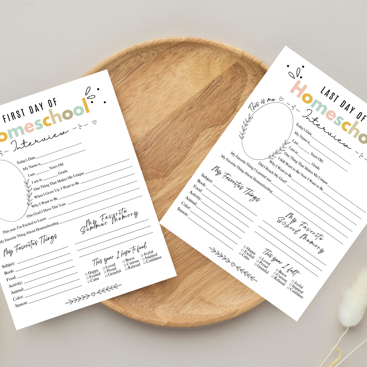 Colorful First & Last Day of Homeschool Interview Printable | Homeschool Memory Book | Back to Homeschool Keepsake | Student Reflection Worksheet