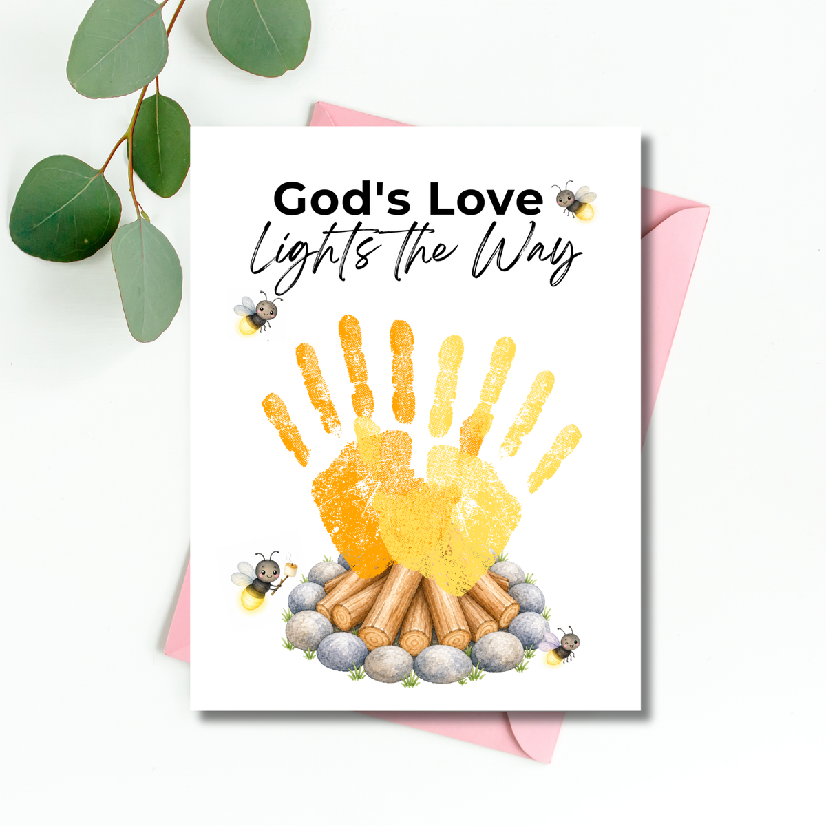Christian Campfire Handprint Craft Printable | God's Love Lights the Way | Fall & Summer Camp Keepsake | VBS Church Craft for Kids