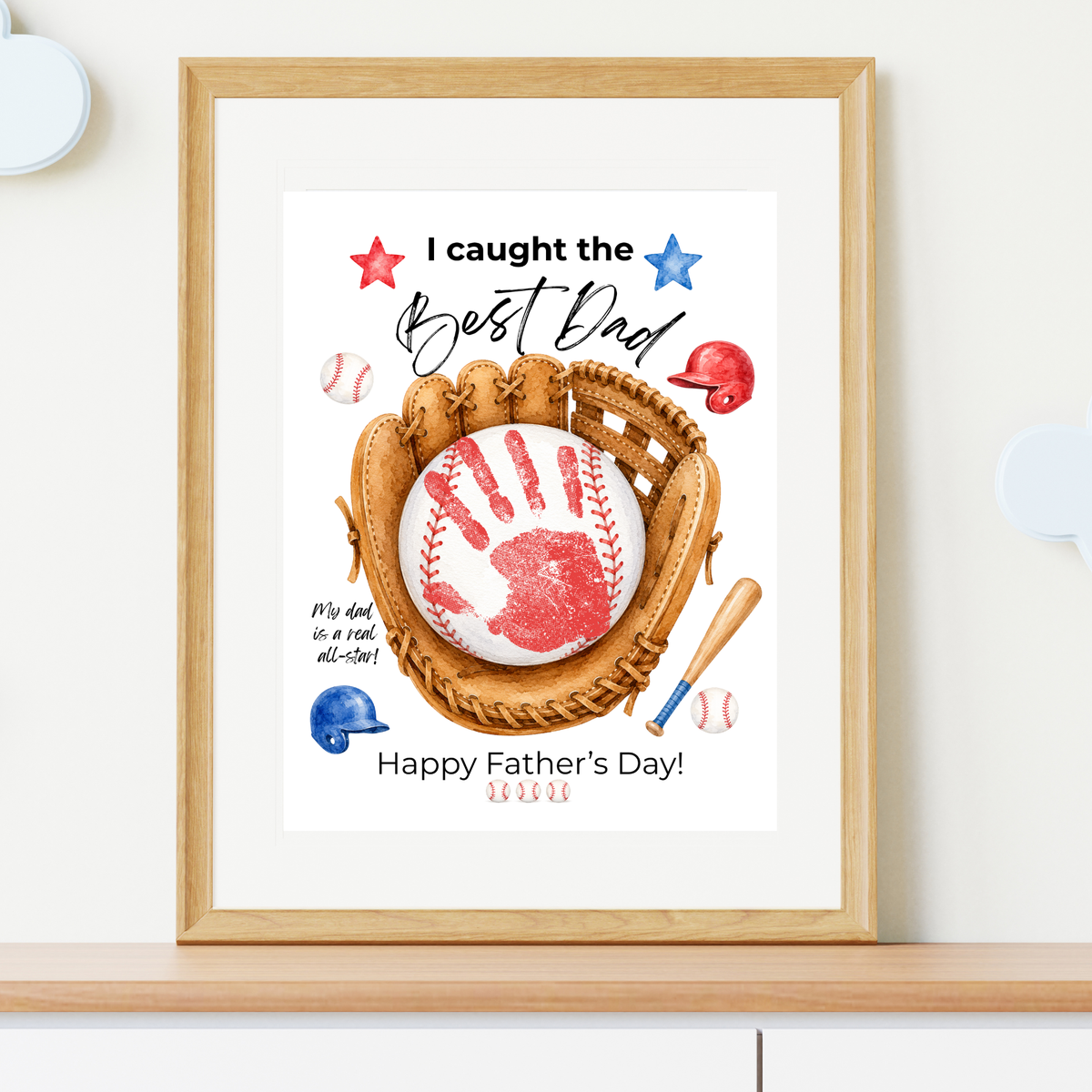 Baseball Father's Day Handprint Craft Printable | I Caught the Best Dad | Baseball Keepsake Gift from Kids | Sports Handprint Art for Dad