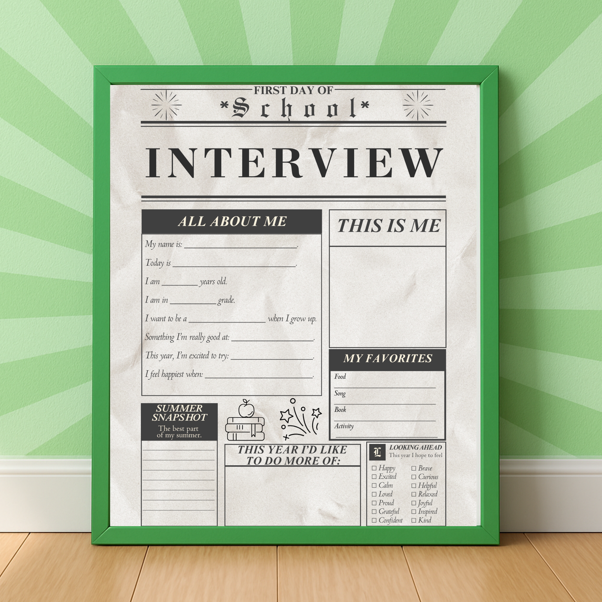 First Day of School Interview Printable | Back to School All About Me Worksheet | Student Memory Keepsake | Homeschool Classroom Activity