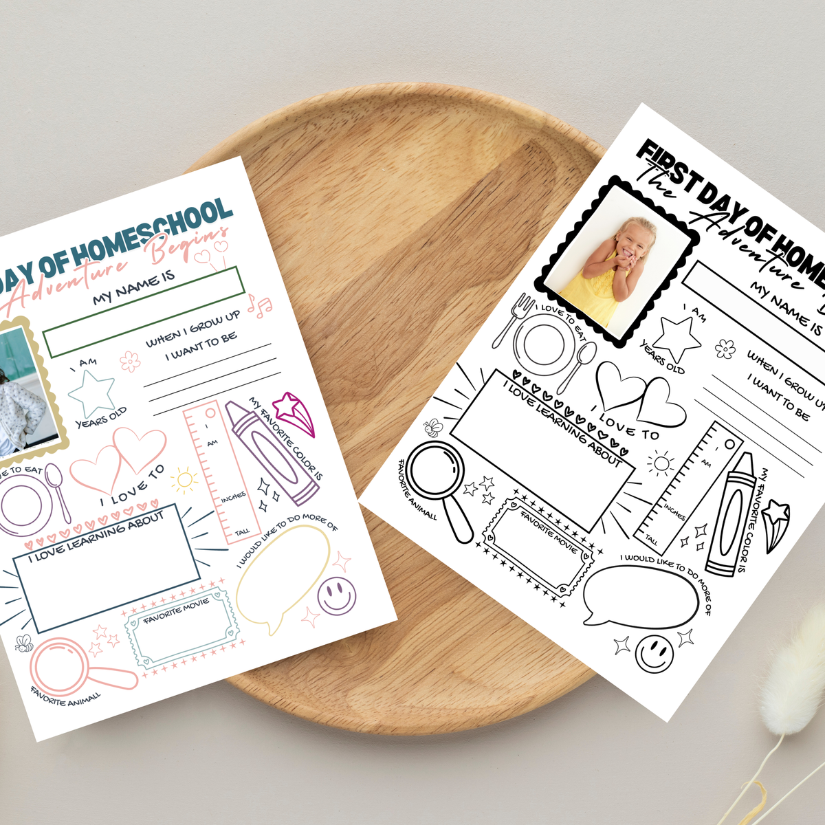 First Day of Homeschool Interview Printable | All About Me Homeschool Worksheet | Back to Homeschool Activity | Homeschool Keepsake Page