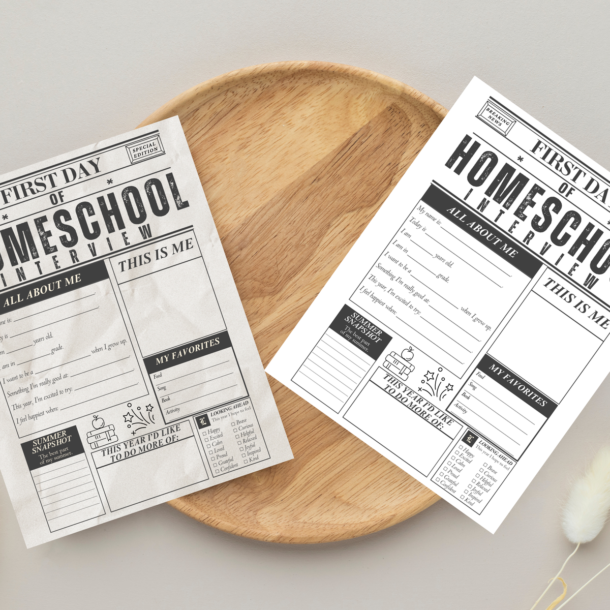 First Day of Homeschool Interview Printable | Homeschool Newspaper Activity | Back to Homeschool Keepsake | All About Me Worksheet