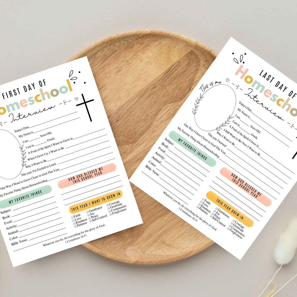 Christian First & Last Day of Homeschool Interview Printable | Faith-Based Homeschool Keepsake | Bible Reflection Worksheet | Christian School Memory