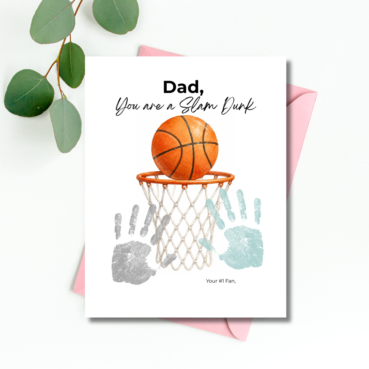 Basketball Father's Day Handprint Craft Printable | Dad You Are a Slam Dunk | Sports Keepsake Gift from Kids | Basketball Handprint Art