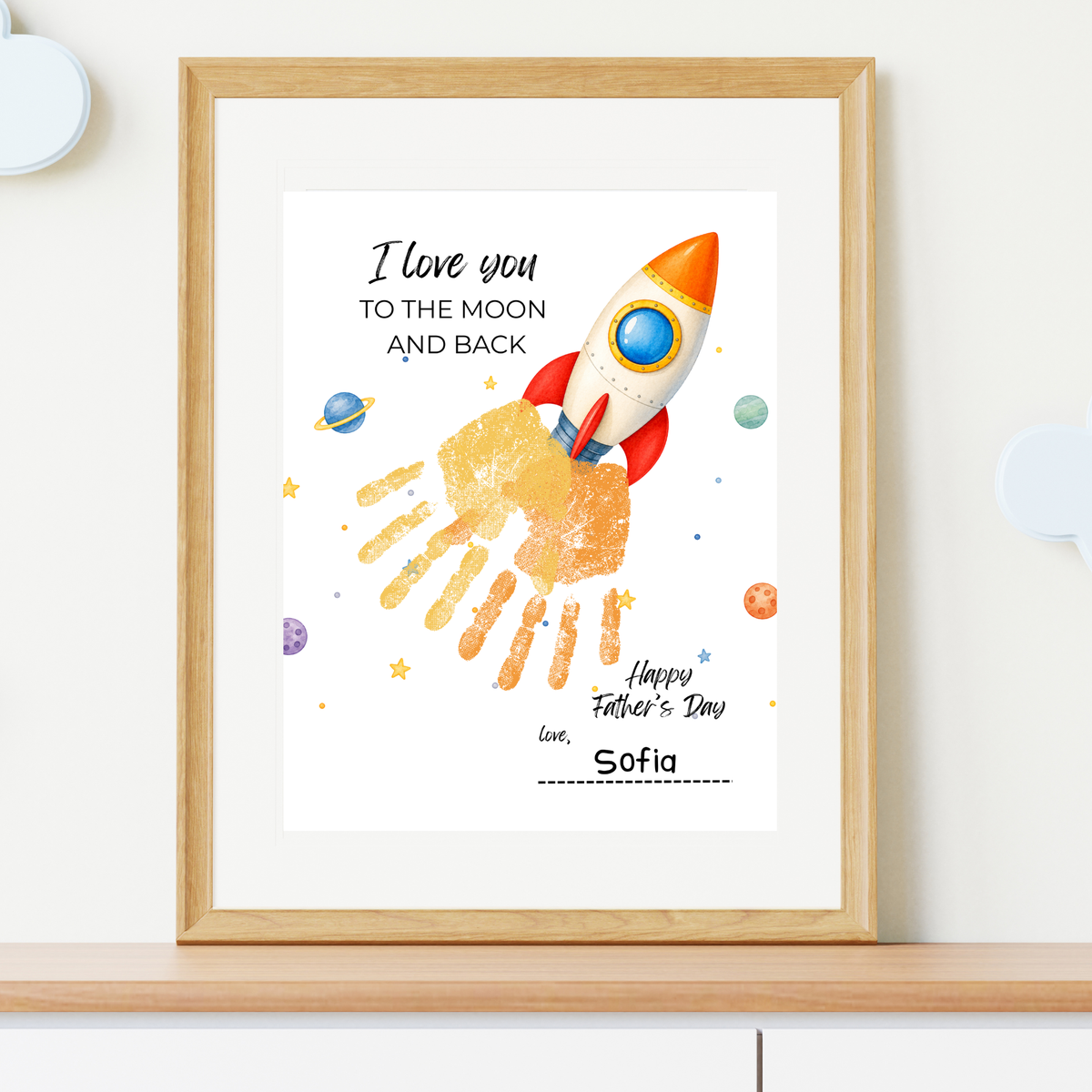 Father's Day Rocket Handprint Craft Printable | I Love You to the Moon and Back | Space Keepsake Gift for Dad | Father's Day Handprint Art