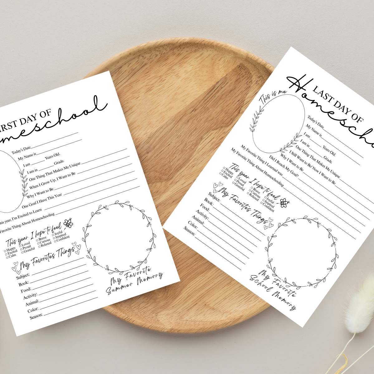 Minimalist First & Last Day of Homeschool Printable | Homeschool Interview Worksheet | Homeschool Memory Book | School Year Keepsake