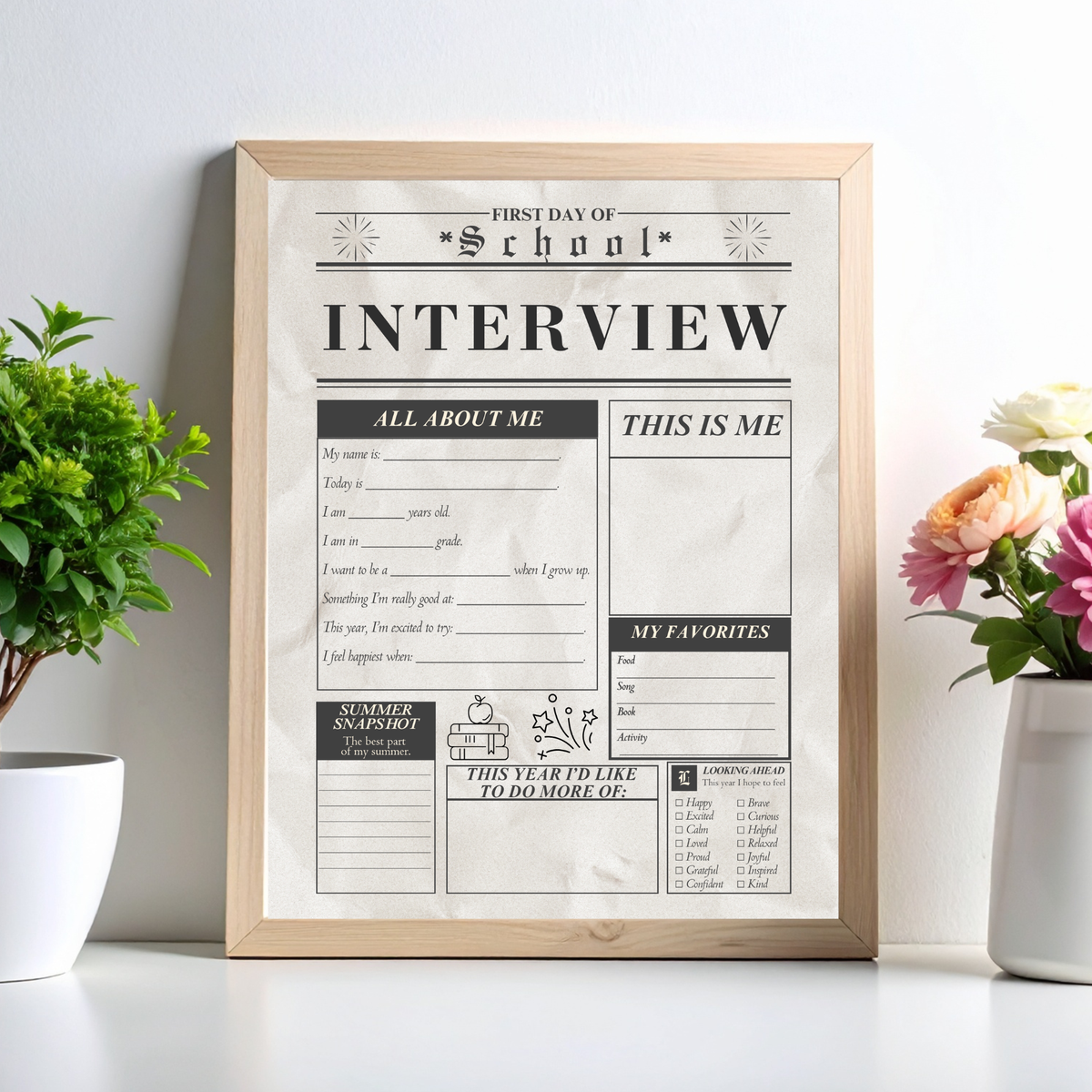 First Day of School Interview Printable | Back to School All About Me Worksheet | Student Memory Keepsake | Homeschool Classroom Activity
