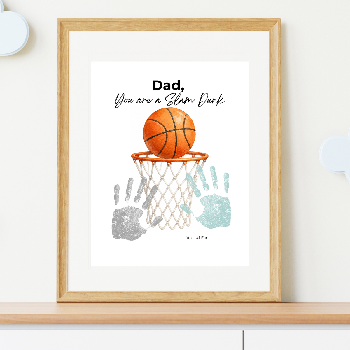 Basketball Father's Day Handprint Craft Printable | Dad You Are a Slam Dunk | Sports Keepsake Gift from Kids | Basketball Handprint Art