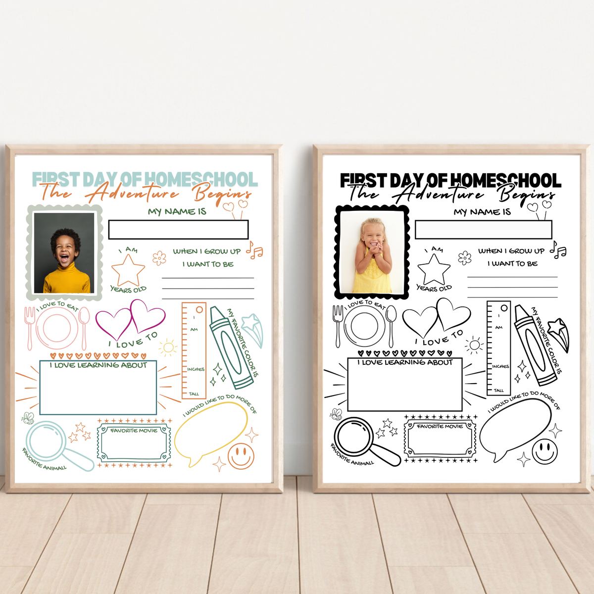 First Day of Homeschool Interview Printable | All About Me Homeschool Worksheet | Back to Homeschool Activity | Homeschool Keepsake Page